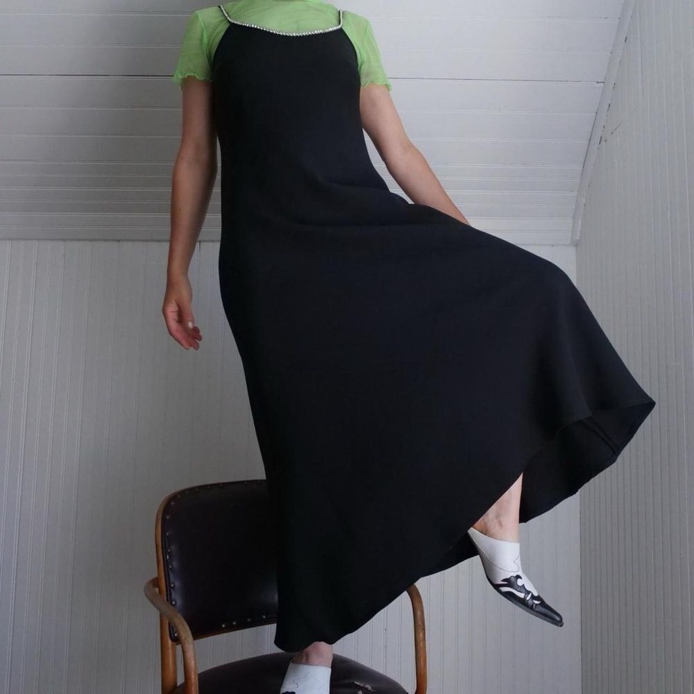 Gorgeous 90s Chetta‎ B. Evening black bias cut slip dress
